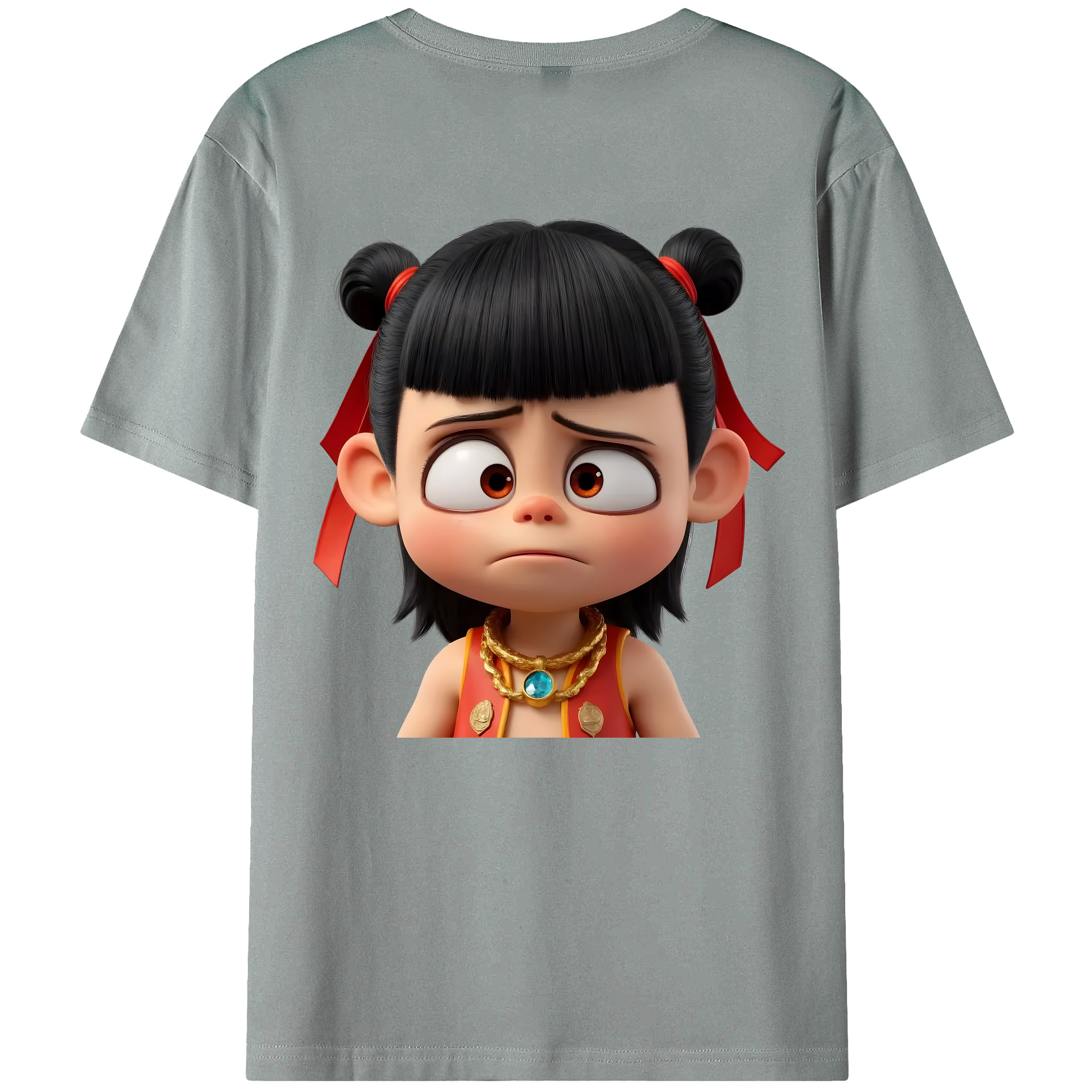 （画像用） Ne Zha 2 ナタ 魔童の大暴れ 綿100％ メンズ半袖Tシャツ（バックプリント） 通気性